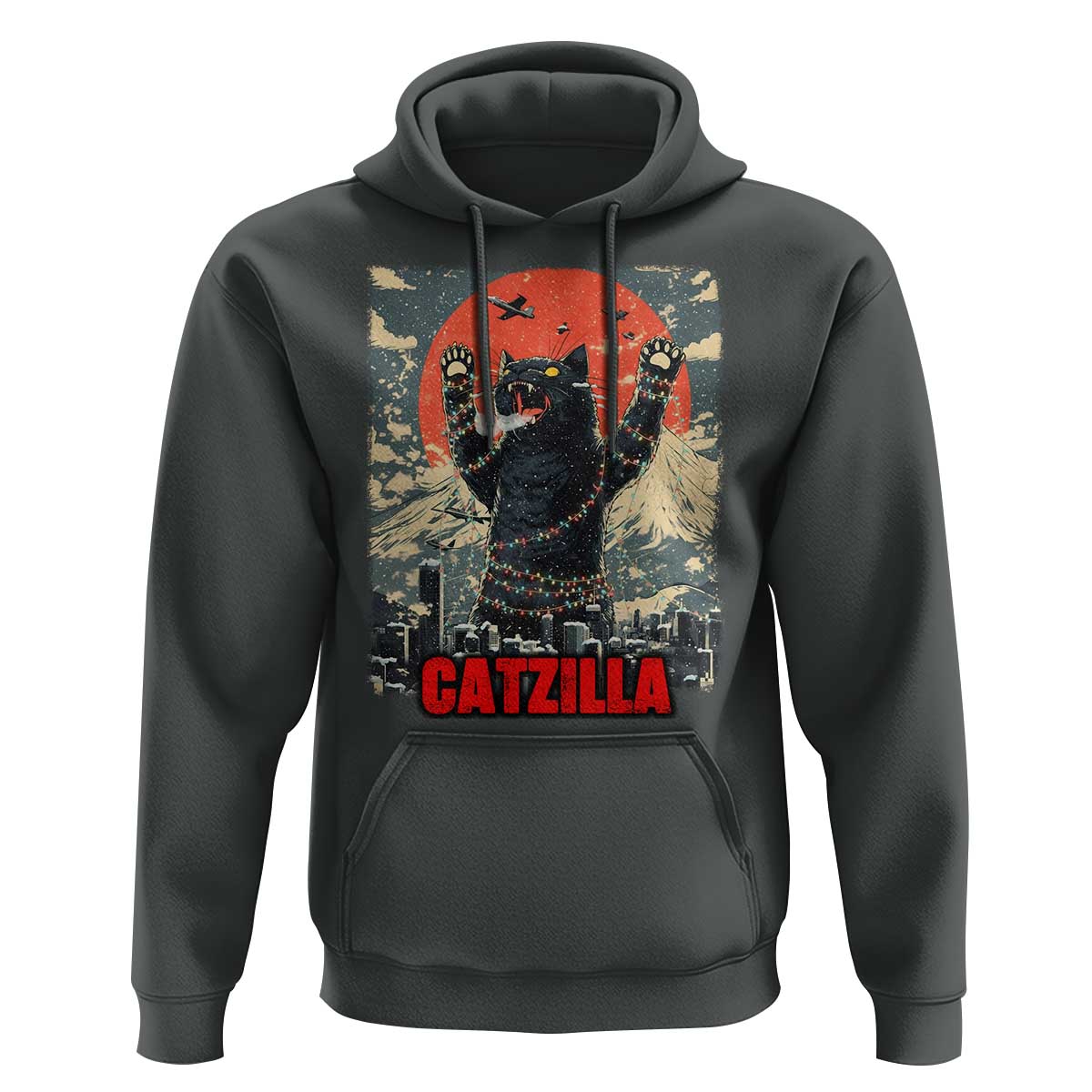 Catzilla Christmas Hoodie Japanese Cat Lover Kitty - Wonder Print Shop