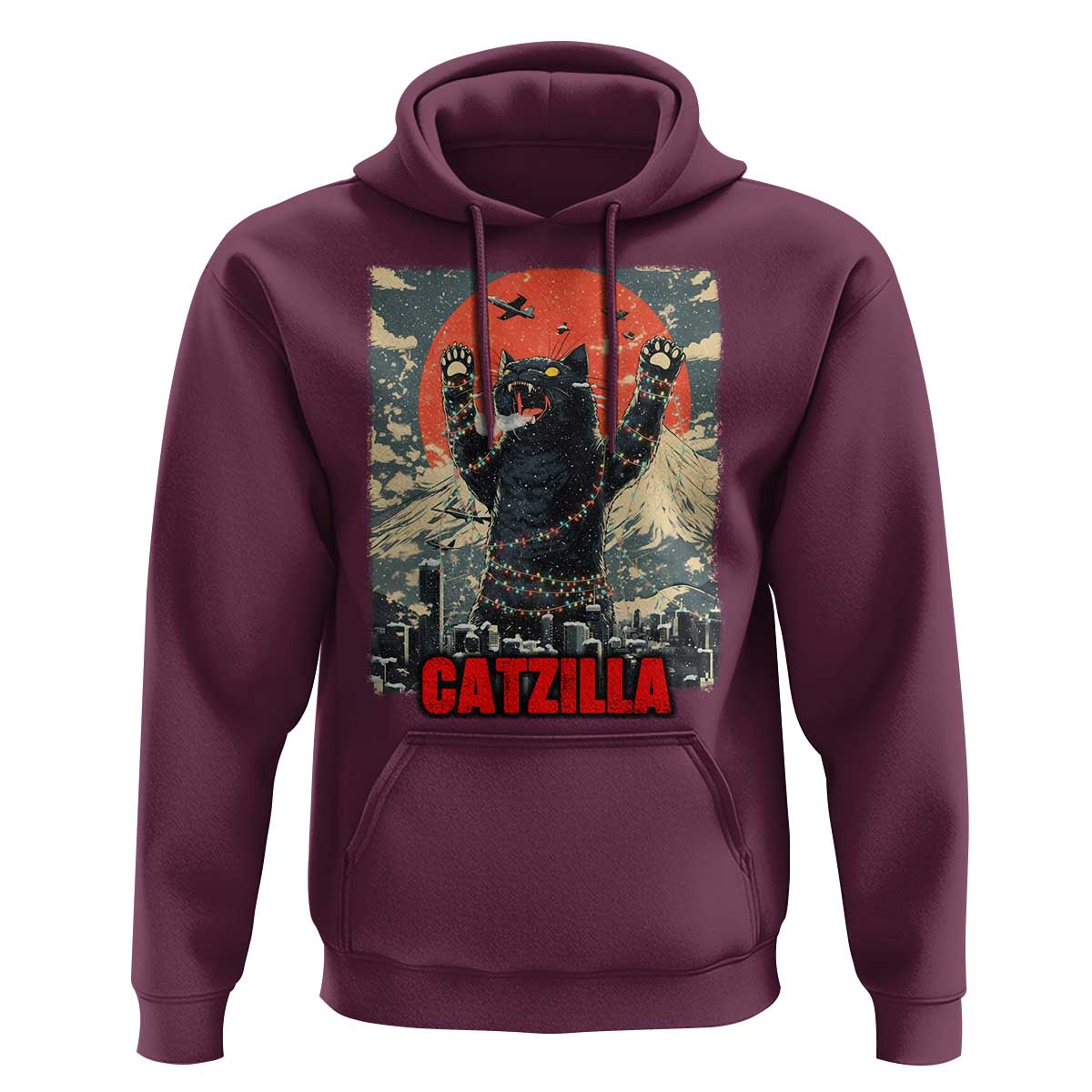 Catzilla Christmas Hoodie Japanese Cat Lover Kitty - Wonder Print Shop