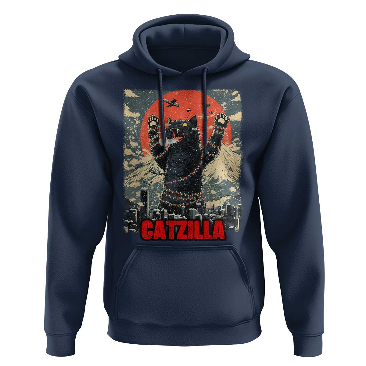 Catzilla Christmas Hoodie Japanese Cat Lover Kitty - Wonder Print Shop