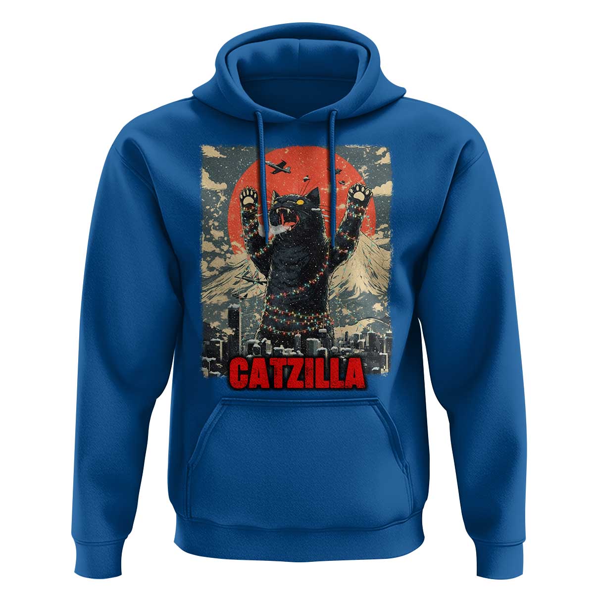 Catzilla Christmas Hoodie Japanese Cat Lover Kitty - Wonder Print Shop
