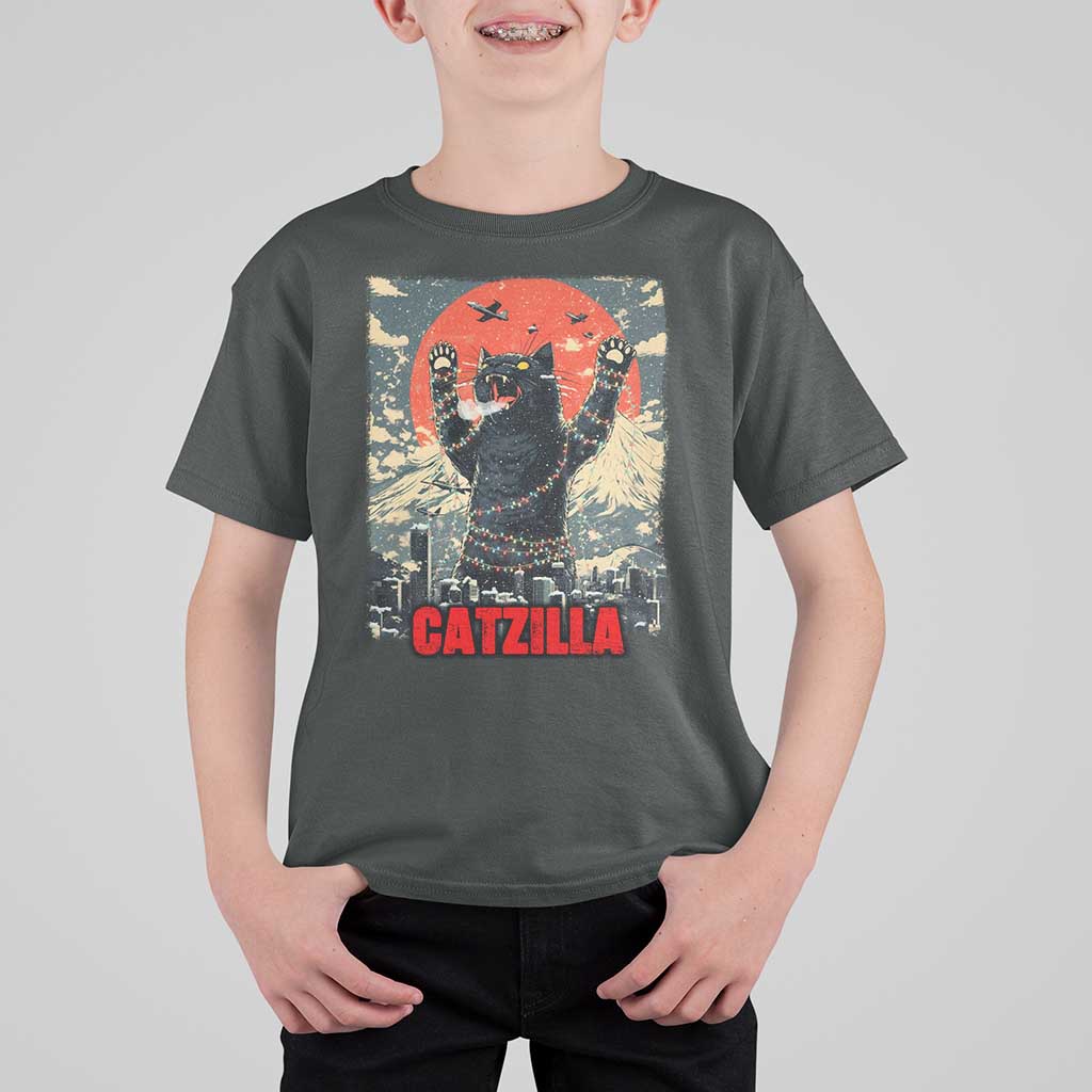 Catzilla Christmas T Shirt For Kid Japanese Cat Lover Kitty - Wonder Print Shop