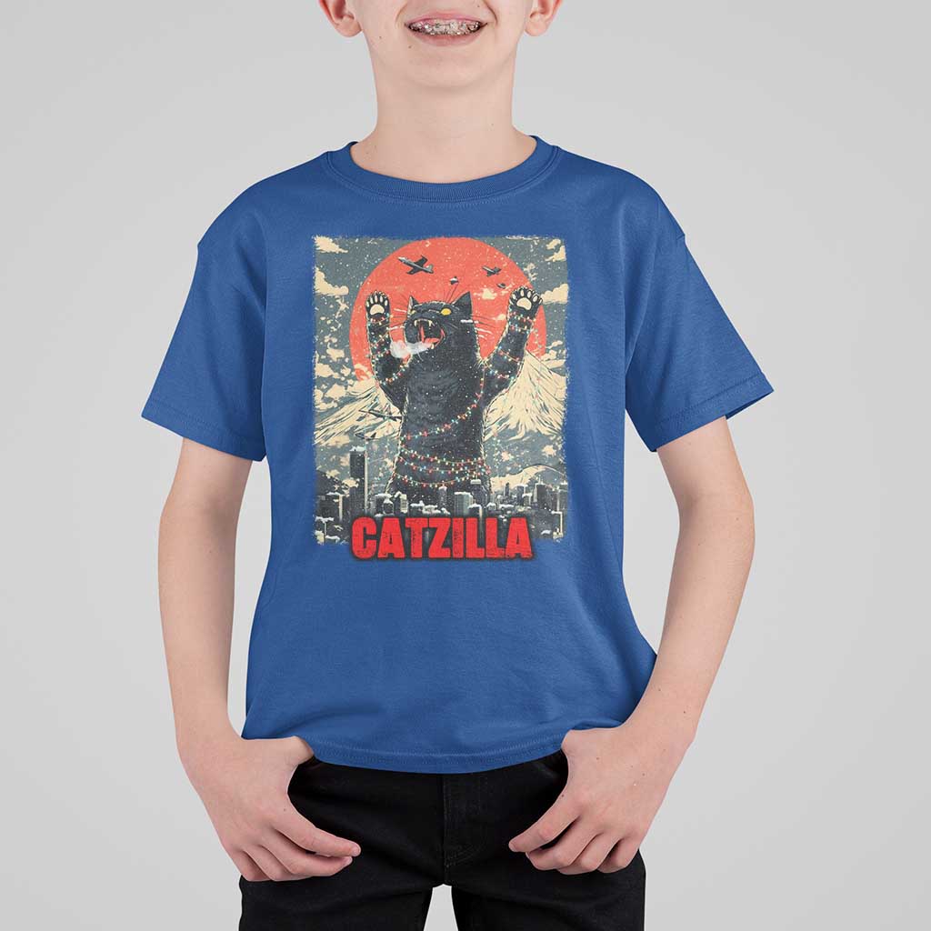 Catzilla Christmas T Shirt For Kid Japanese Cat Lover Kitty - Wonder Print Shop