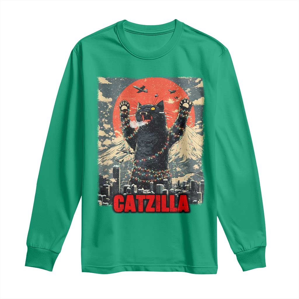Catzilla Christmas Long Sleeve Shirt Japanese Cat Lover Kitty - Wonder Print Shop