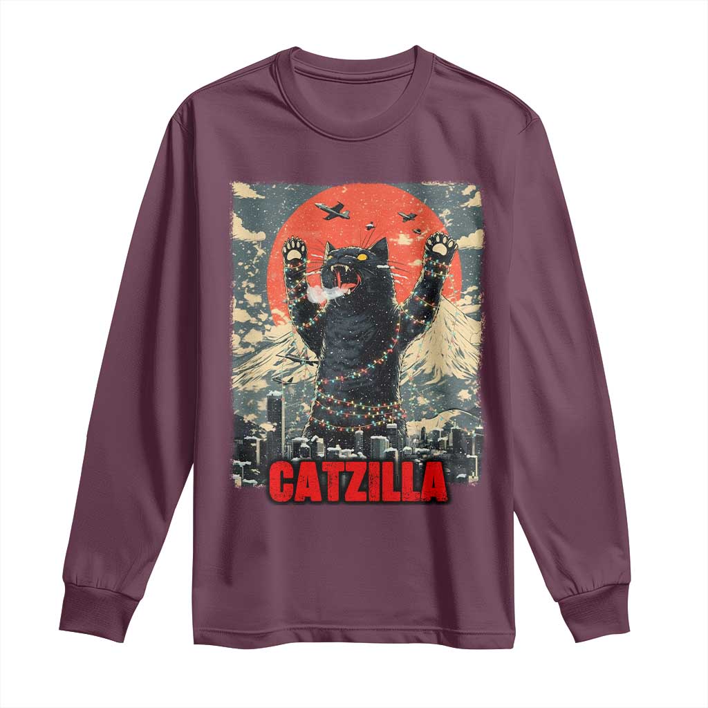 Catzilla Christmas Long Sleeve Shirt Japanese Cat Lover Kitty - Wonder Print Shop