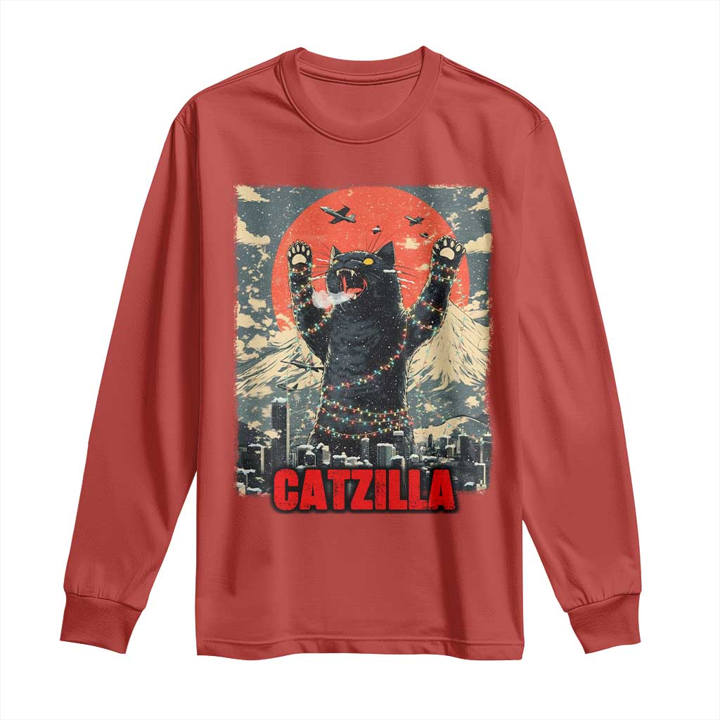 Catzilla Christmas Long Sleeve Shirt Japanese Cat Lover Kitty - Wonder Print Shop