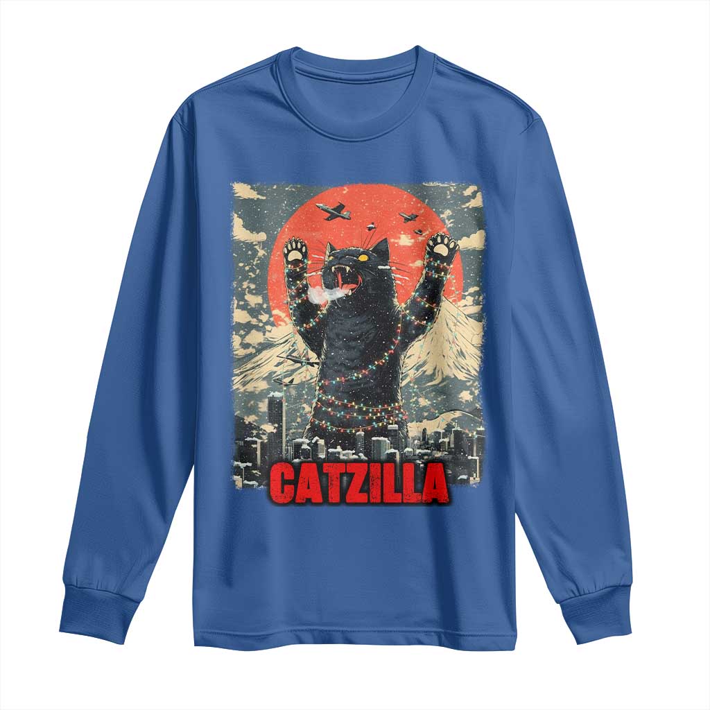 Catzilla Christmas Long Sleeve Shirt Japanese Cat Lover Kitty - Wonder Print Shop