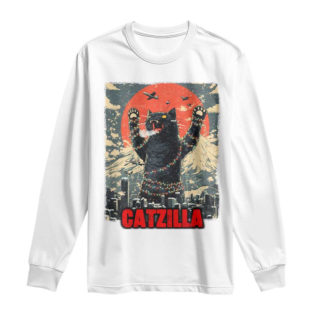 Catzilla Christmas Long Sleeve Shirt Japanese Cat Lover Kitty - Wonder Print Shop