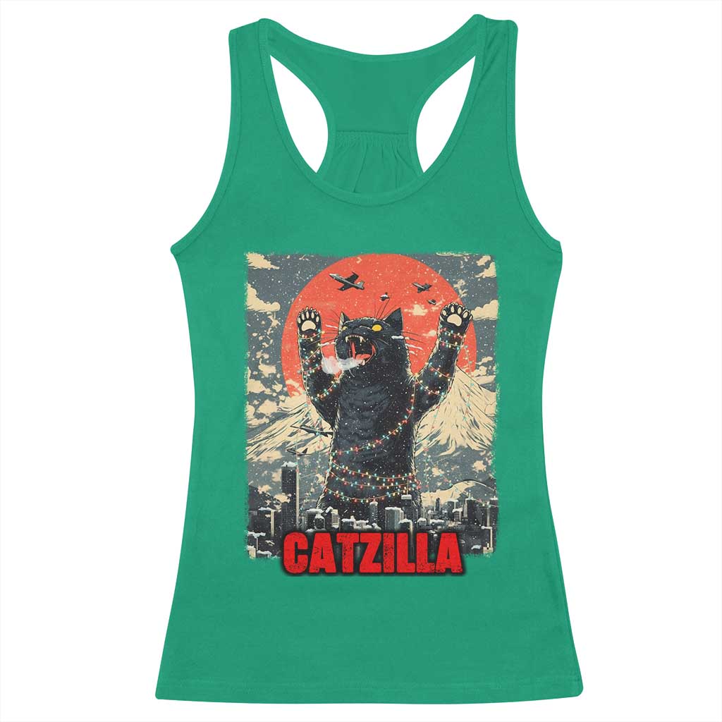 Catzilla Christmas Racerback Tank Top Japanese Cat Lover Kitty - Wonder Print Shop