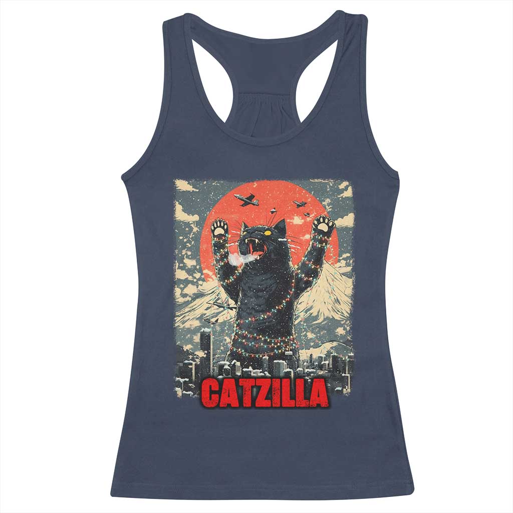 Catzilla Christmas Racerback Tank Top Japanese Cat Lover Kitty - Wonder Print Shop
