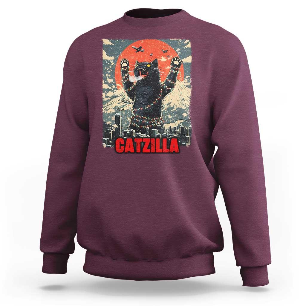 Catzilla Christmas Sweatshirt Japanese Cat Lover Kitty - Wonder Print Shop