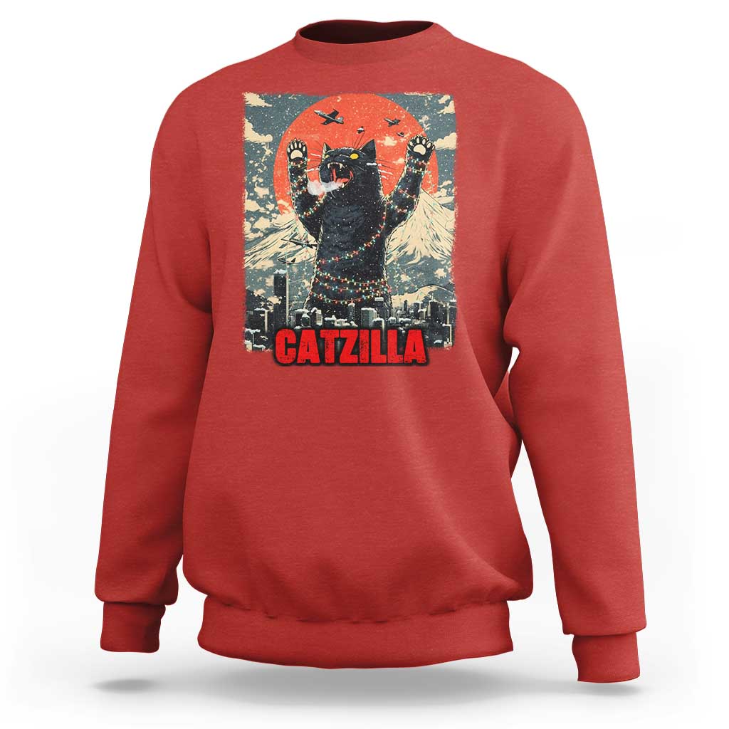 Catzilla Christmas Sweatshirt Japanese Cat Lover Kitty - Wonder Print Shop