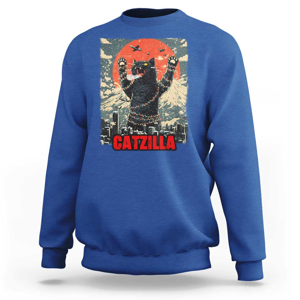 Catzilla Christmas Sweatshirt Japanese Cat Lover Kitty - Wonder Print Shop