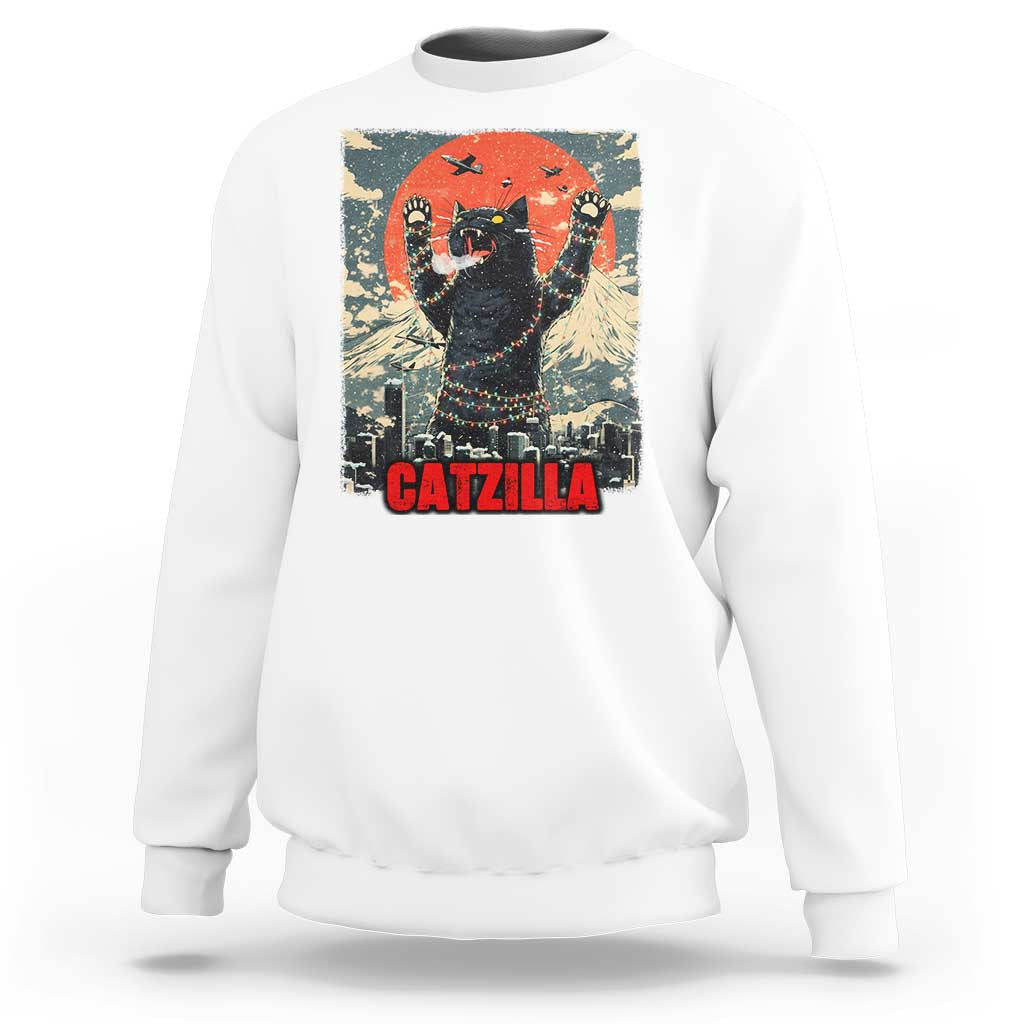 Catzilla Christmas Sweatshirt Japanese Cat Lover Kitty - Wonder Print Shop