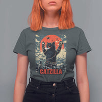 Catzilla Christmas T Shirt For Women Japanese Cat Lover Kitty - Wonder Print Shop