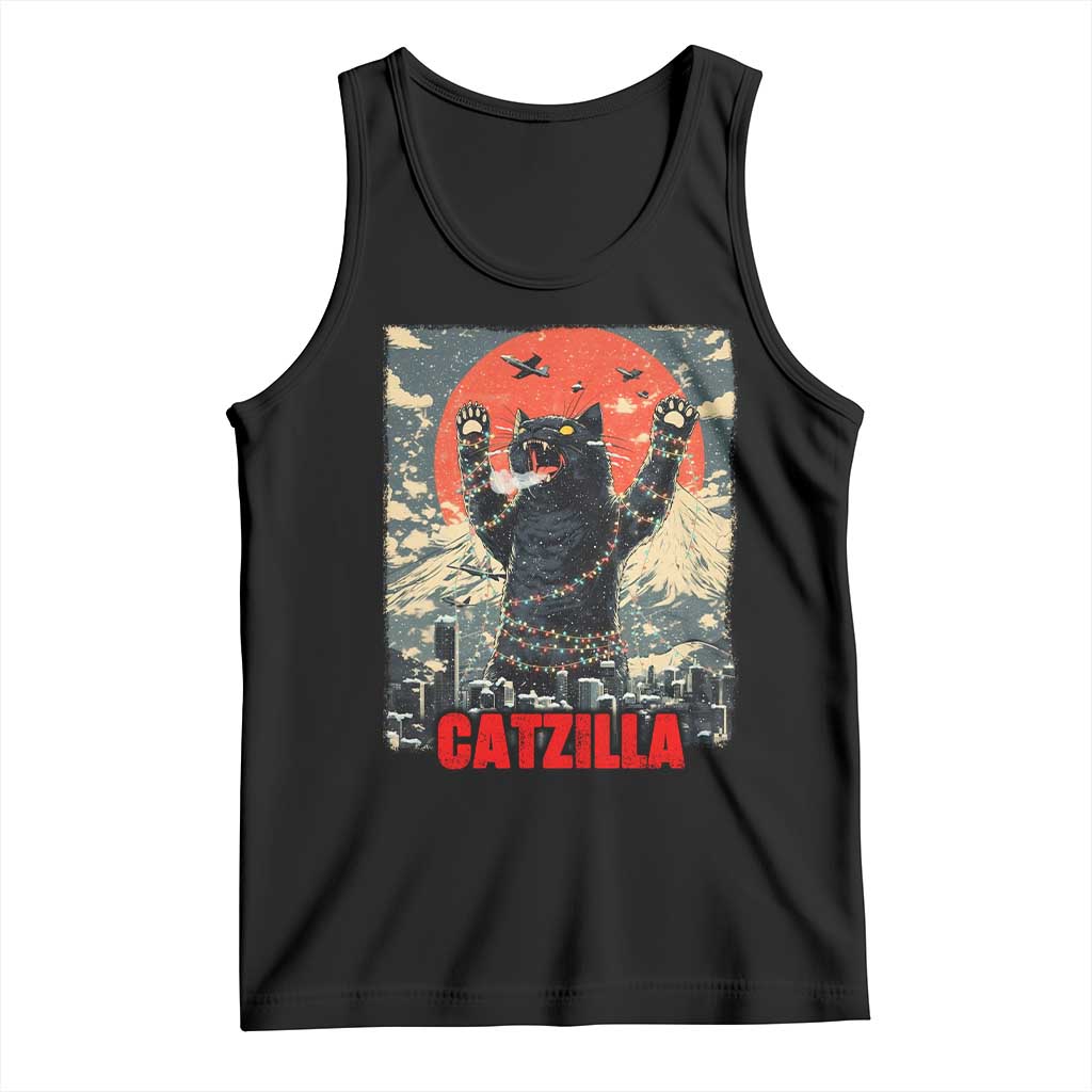 Catzilla Christmas Tank Top Japanese Cat Lover Kitty - Wonder Print Shop