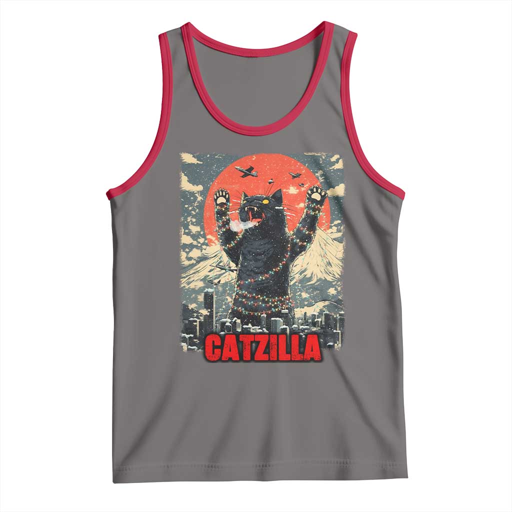 Catzilla Christmas Tank Top Japanese Cat Lover Kitty - Wonder Print Shop