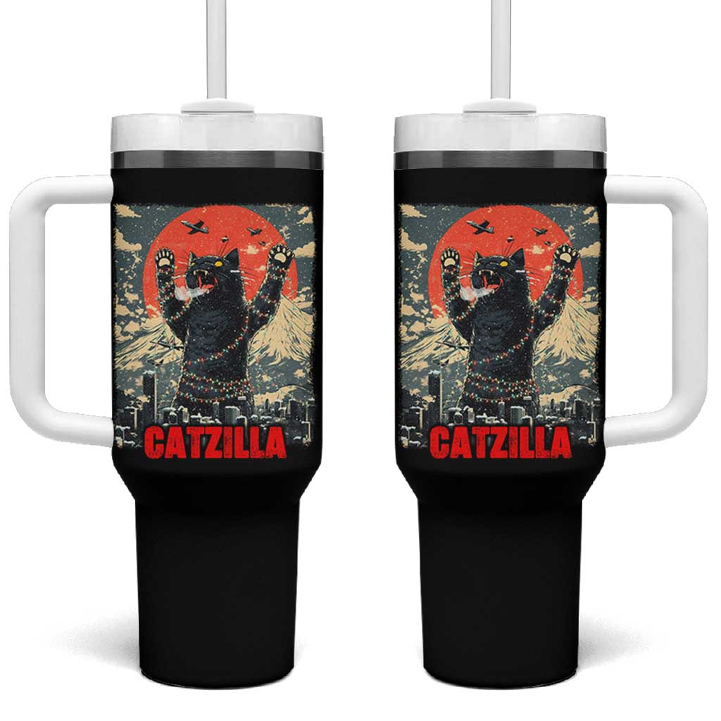 Catzilla Christmas Tumbler With Handle Japanese Cat Lover Kitty - Wonder Print Shop