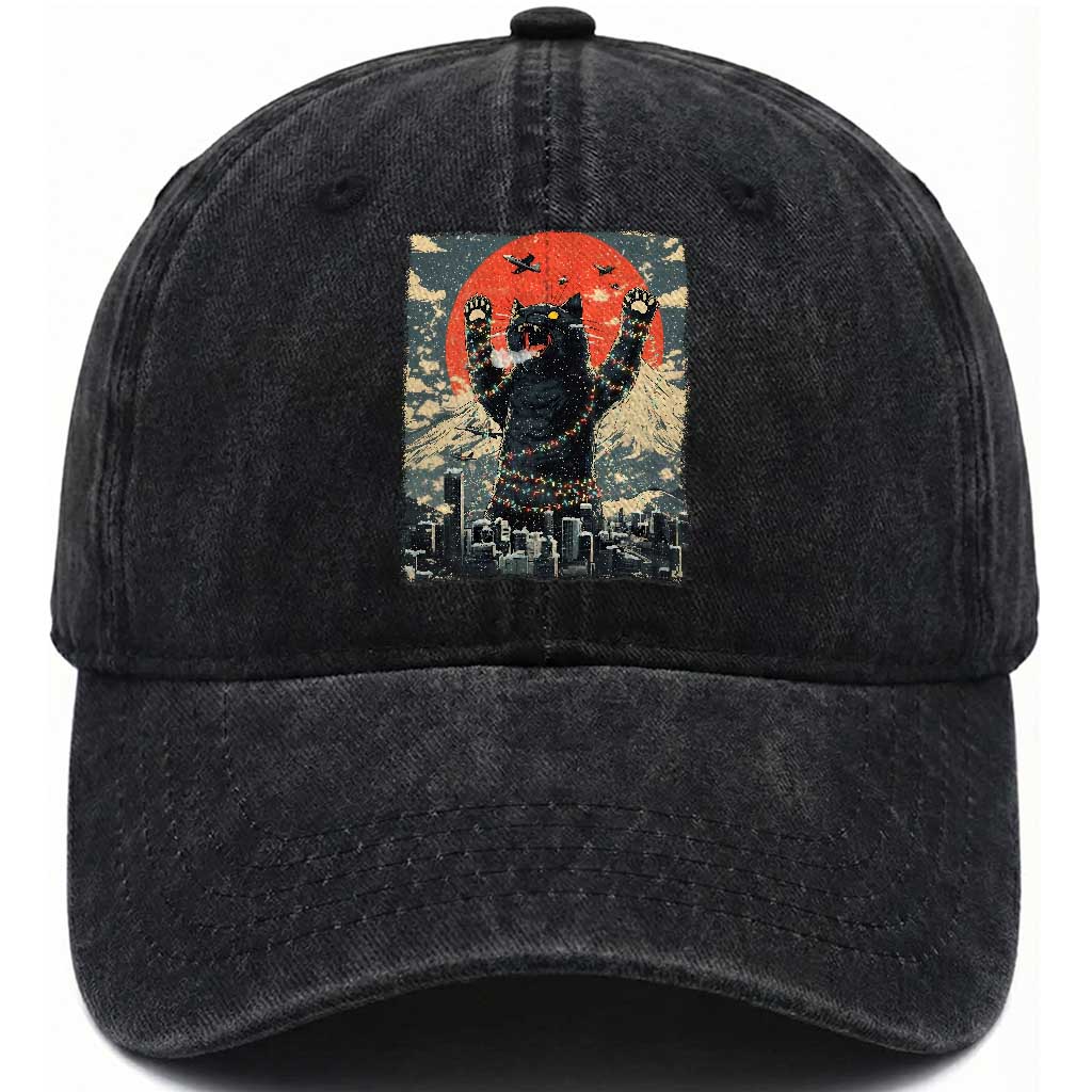 Japanese Cat Christmas Washed Cotton Baseball Cap Funny Kitten Kitty Cat Lover