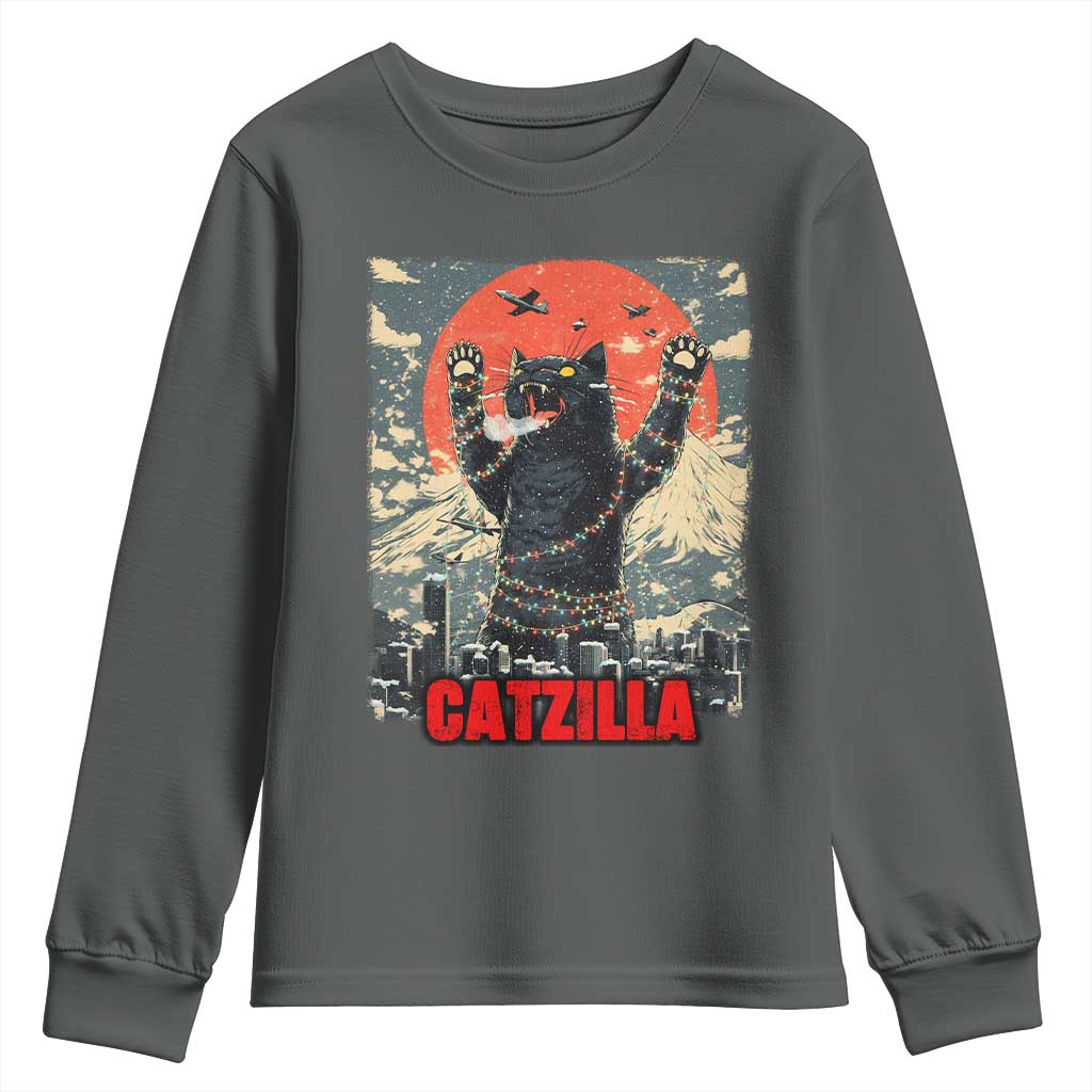 Catzilla Christmas Youth Sweatshirt Japanese Cat Lover Kitty - Wonder Print Shop
