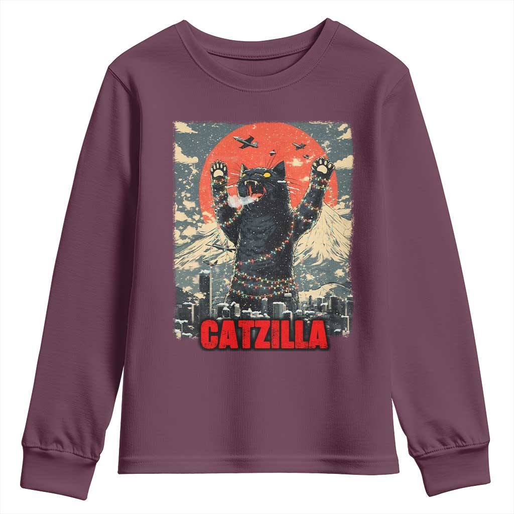 Catzilla Christmas Youth Sweatshirt Japanese Cat Lover Kitty - Wonder Print Shop