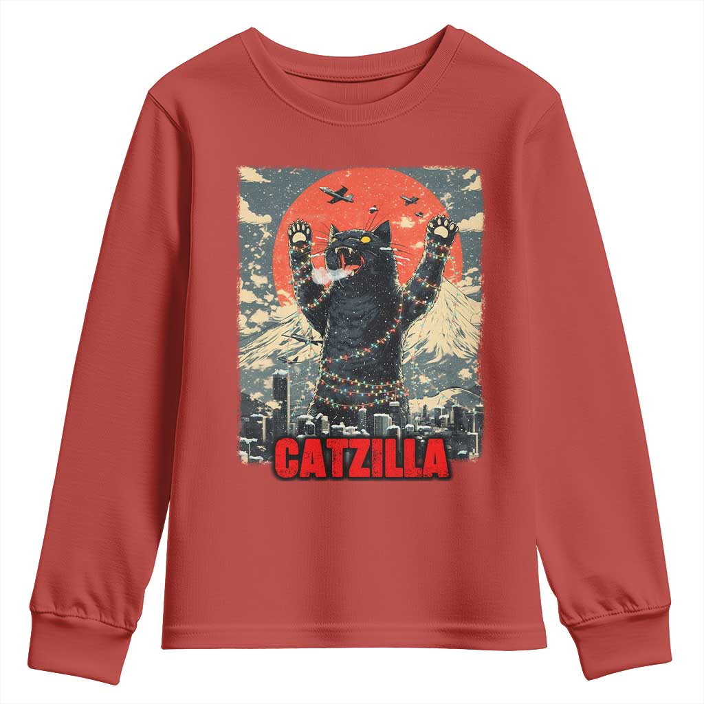 Catzilla Christmas Youth Sweatshirt Japanese Cat Lover Kitty - Wonder Print Shop