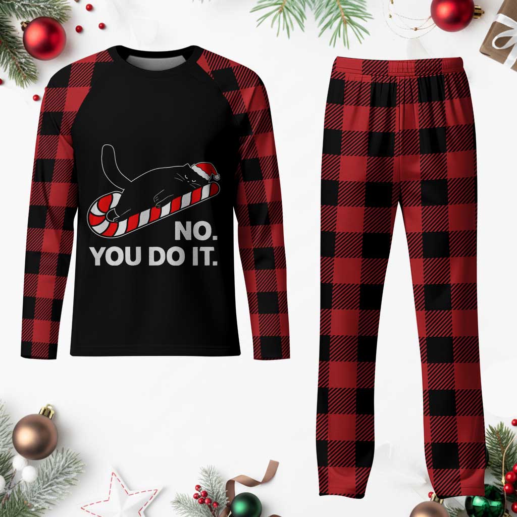 Funny Lazy Cat Christmas Plaid Pajama Set No You Do It - Wonder Print Shop
