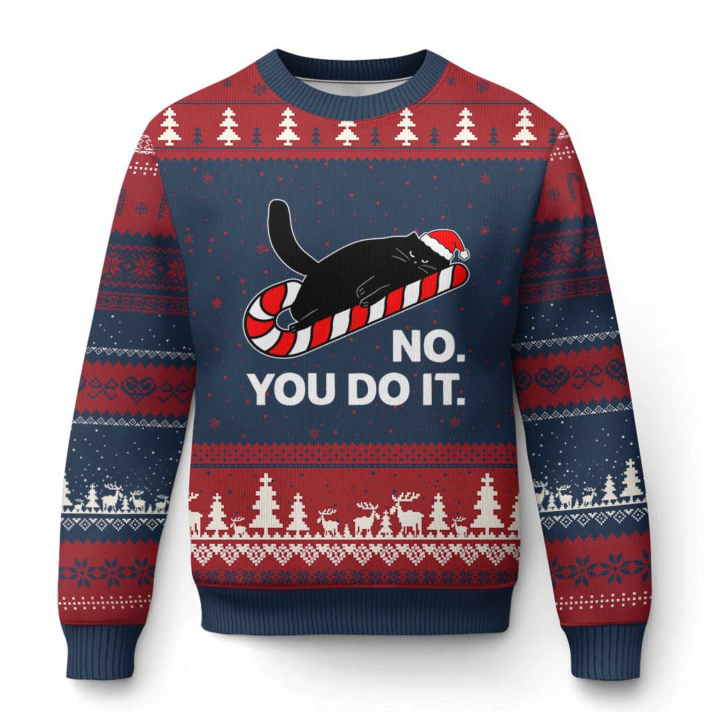 Funny Lazy Cat Xmas Ugly Christmas Sweater No You Do It - Wonder Print Shop