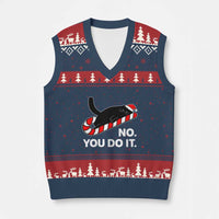 Funny Lazy Cat Xmas V-Neck Knit Sweater Vest No You Do It - Wonder Print Shop