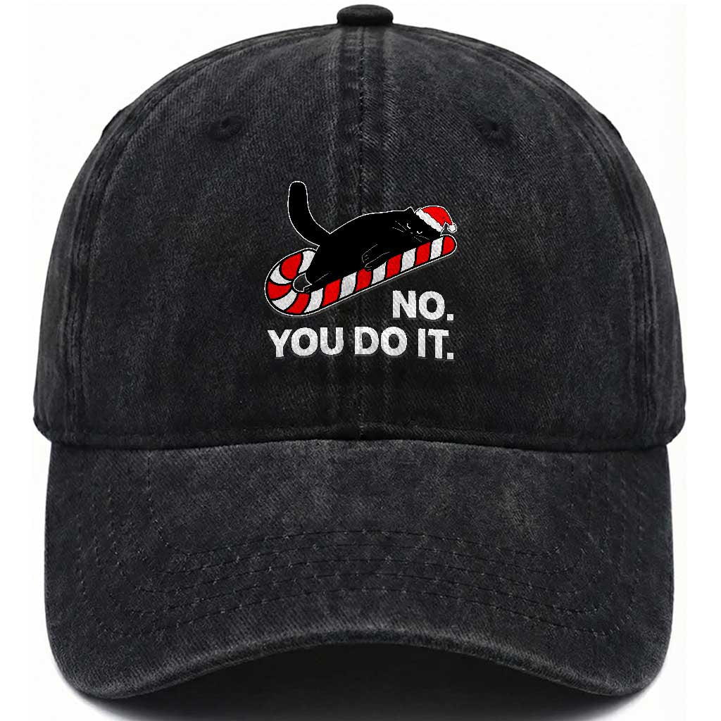 Funny Lazy Cat Christmas Washed Cotton Baseball Cap No You Do It