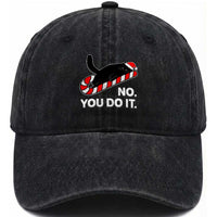 Funny Lazy Cat Christmas Washed Cotton Baseball Cap No You Do It