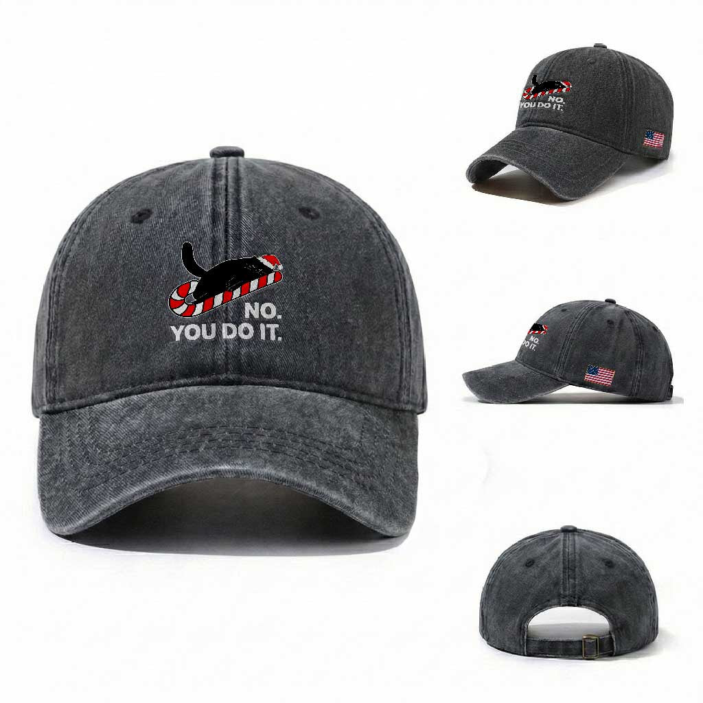 Funny Lazy Cat Christmas Washed Cotton Baseball Cap No You Do It