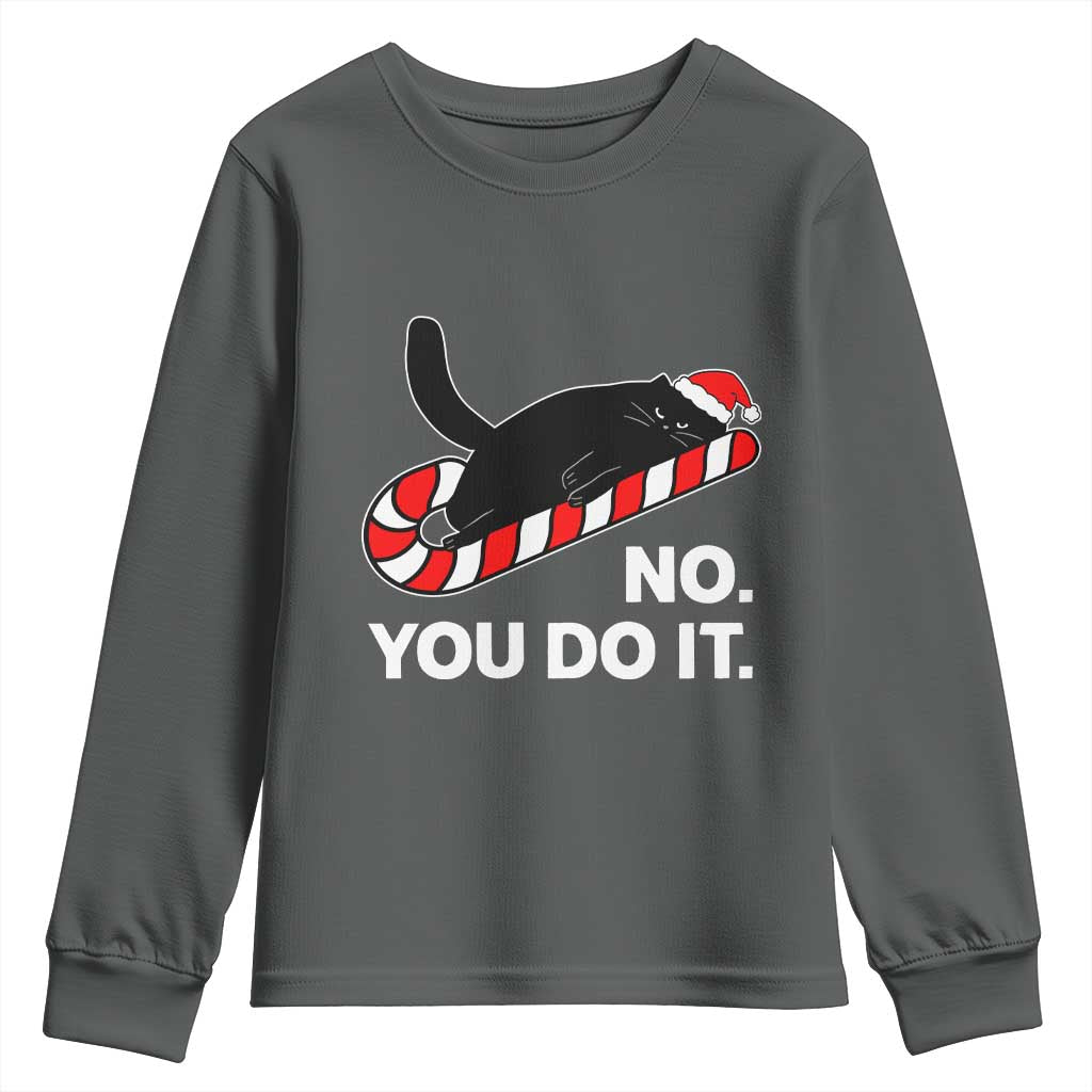 Funny Lazy Cat Christmas Youth Sweatshirt No You Do It - Wonder Print Shop