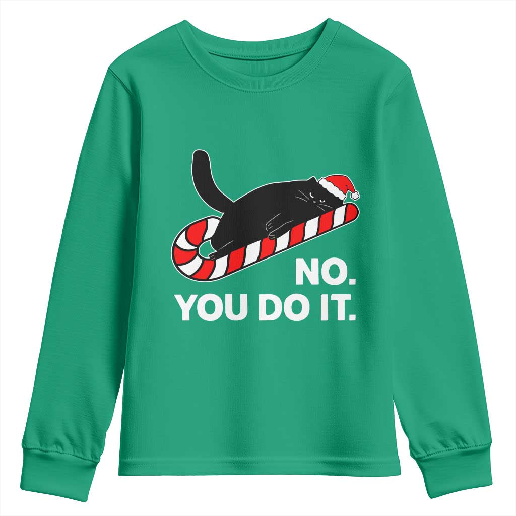 Funny Lazy Cat Christmas Youth Sweatshirt No You Do It - Wonder Print Shop