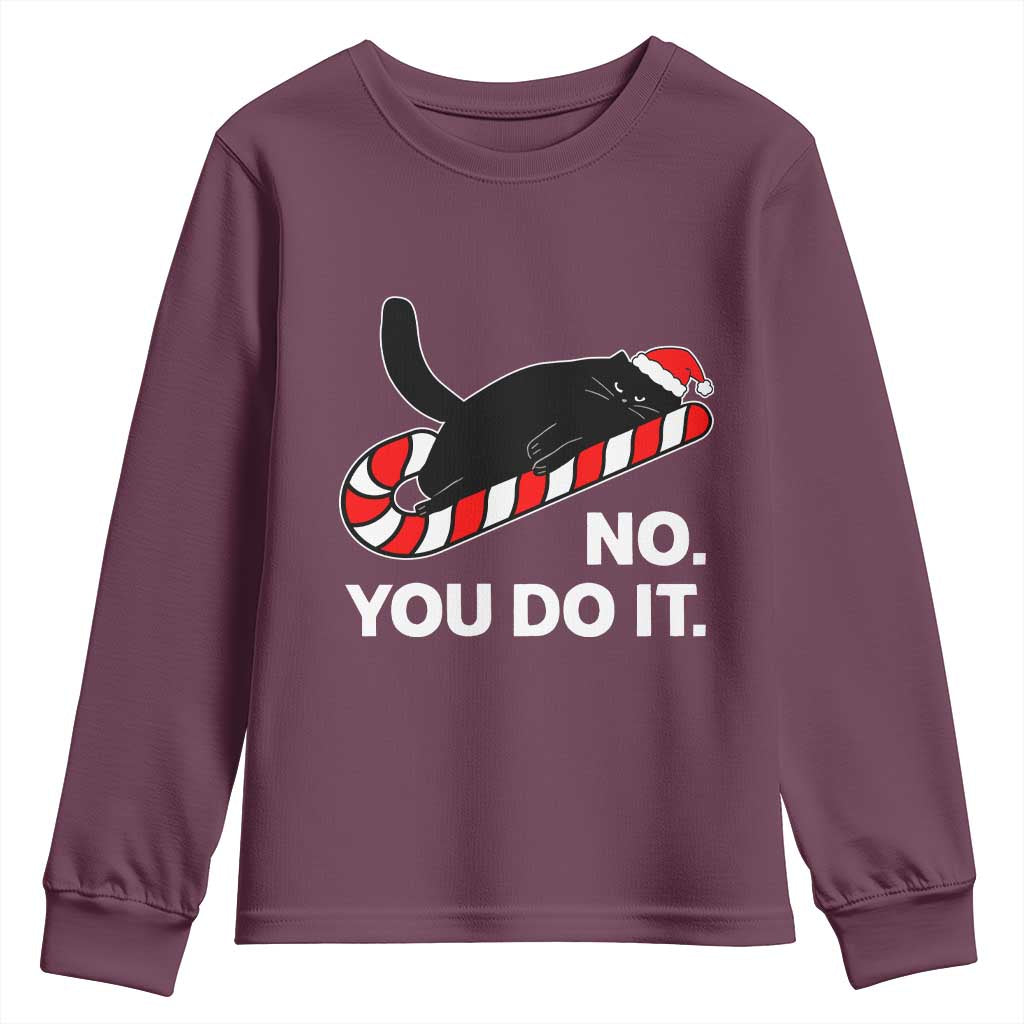 Funny Lazy Cat Christmas Youth Sweatshirt No You Do It - Wonder Print Shop