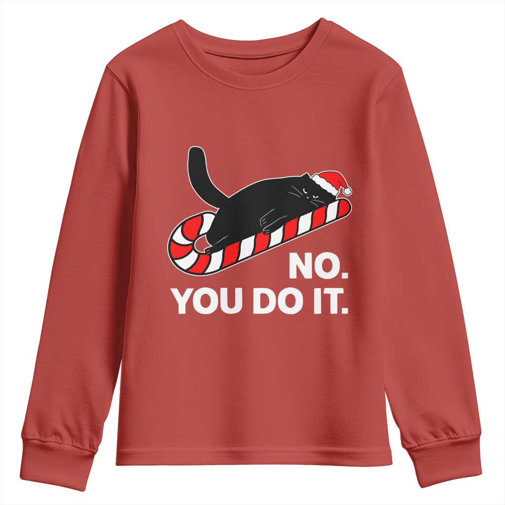 Funny Lazy Cat Christmas Youth Sweatshirt No You Do It - Wonder Print Shop