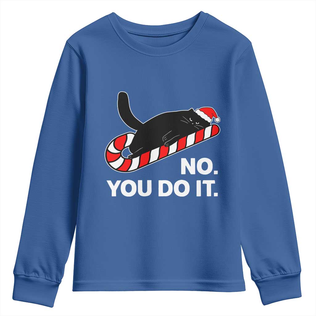 Funny Lazy Cat Christmas Youth Sweatshirt No You Do It - Wonder Print Shop