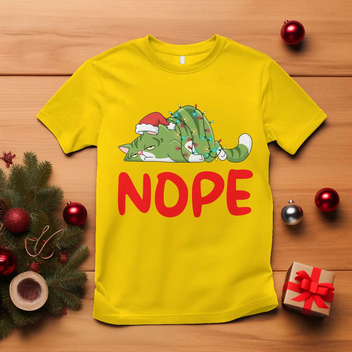 Funny Lazy Cat Christmas T Shirt Nope Not Today - Wonder Print Shop