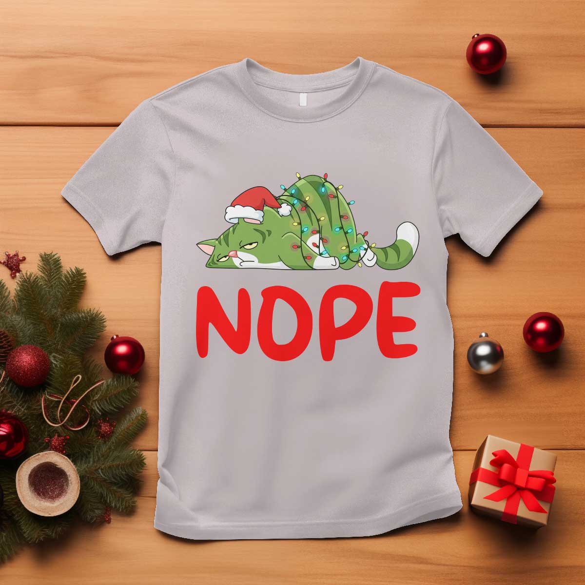 Funny Lazy Cat Christmas T Shirt Nope Not Today - Wonder Print Shop