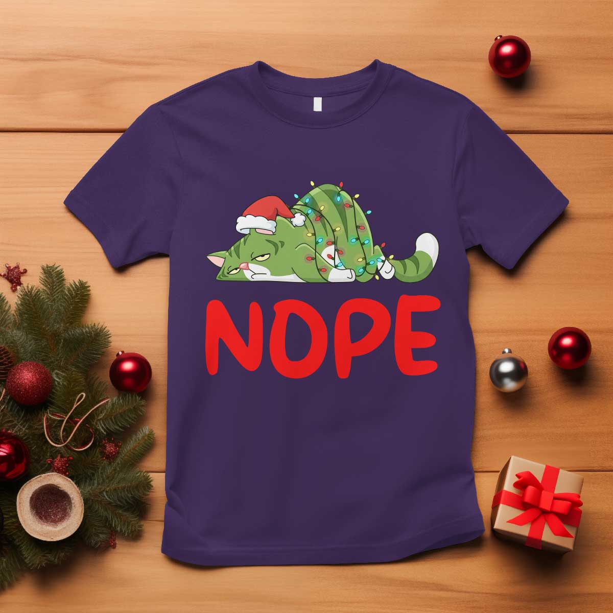 Funny Lazy Cat Christmas T Shirt Nope Not Today - Wonder Print Shop