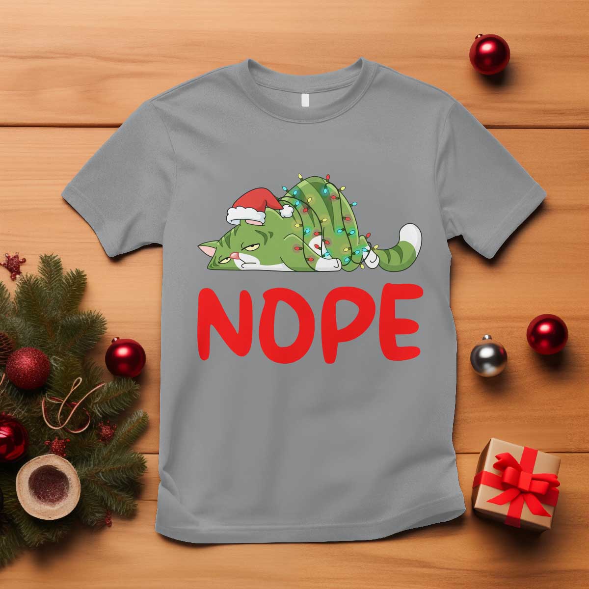 Funny Lazy Cat Christmas T Shirt Nope Not Today - Wonder Print Shop