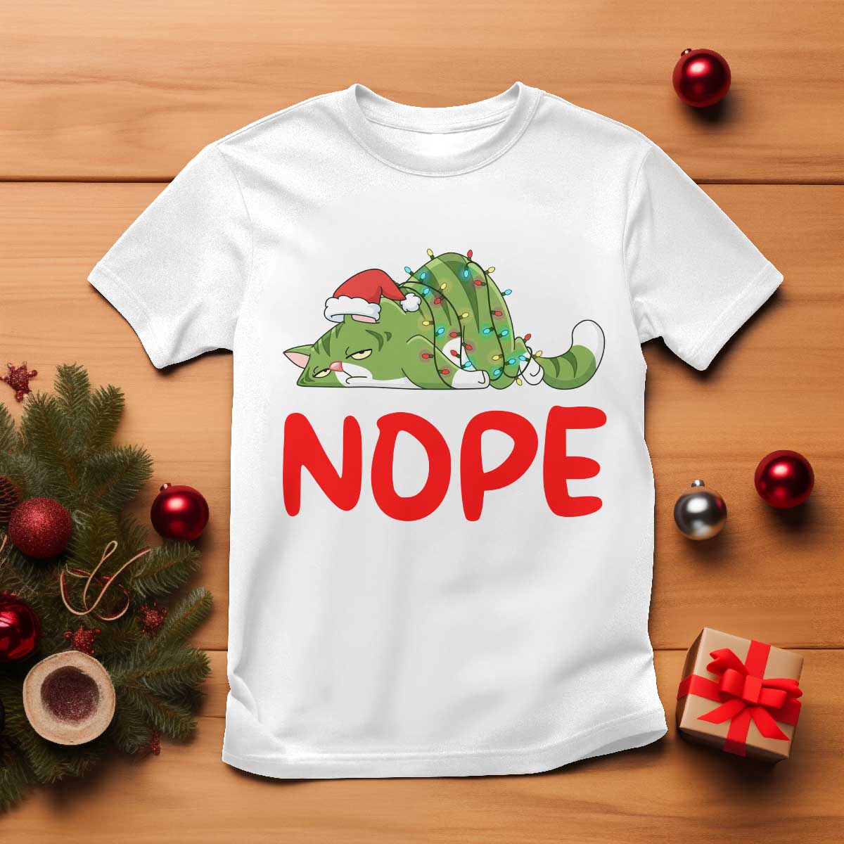 Funny Lazy Cat Christmas T Shirt Nope Not Today - Wonder Print Shop