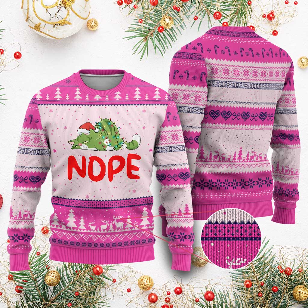 Funny Lazy Cat Xmas Ugly Christmas Sweater Nope Not Today - Wonder Print Shop