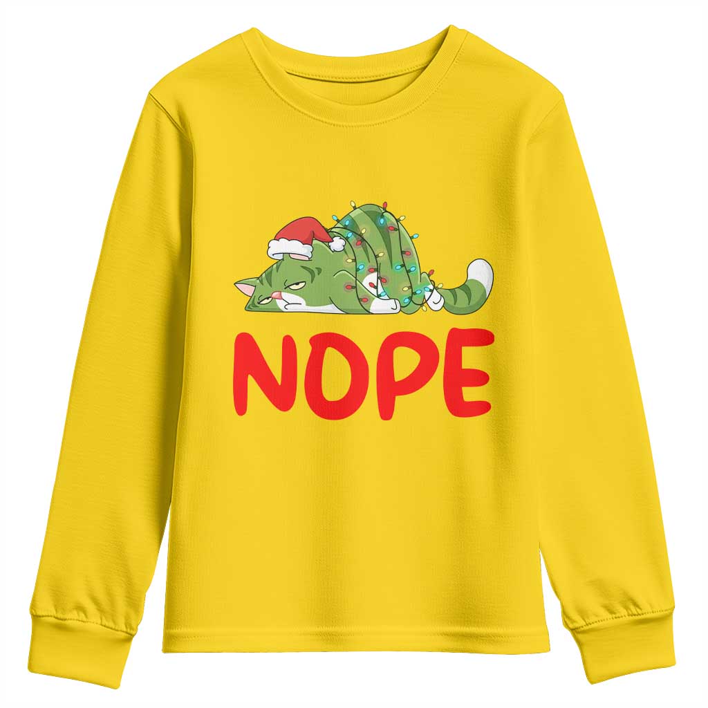 Funny Lazy Cat Christmas Youth Sweatshirt Nope Not Today - Wonder Print Shop