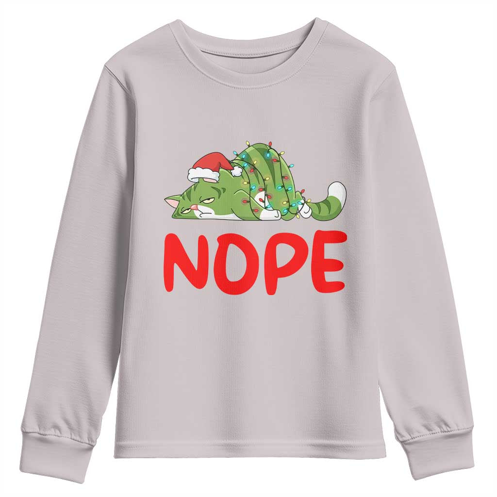 Funny Lazy Cat Christmas Youth Sweatshirt Nope Not Today - Wonder Print Shop