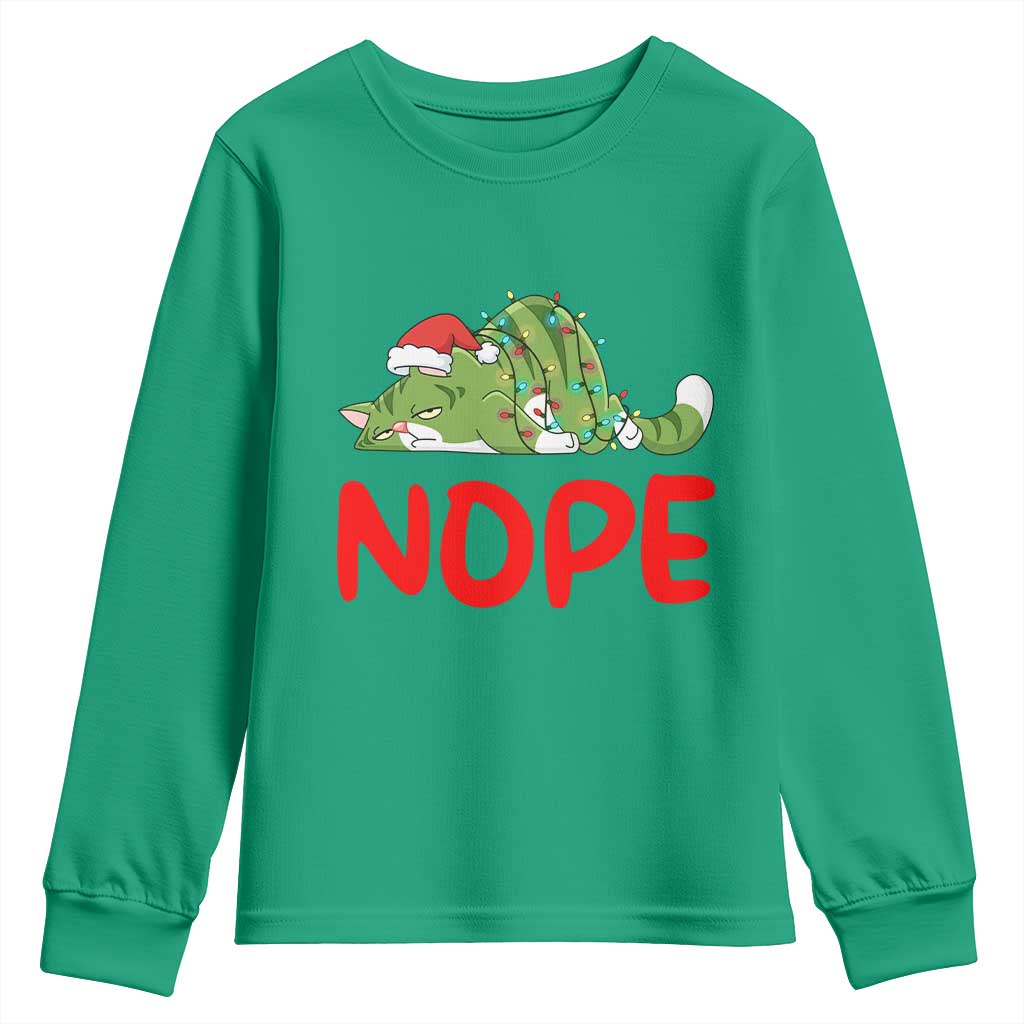 Funny Lazy Cat Christmas Youth Sweatshirt Nope Not Today - Wonder Print Shop