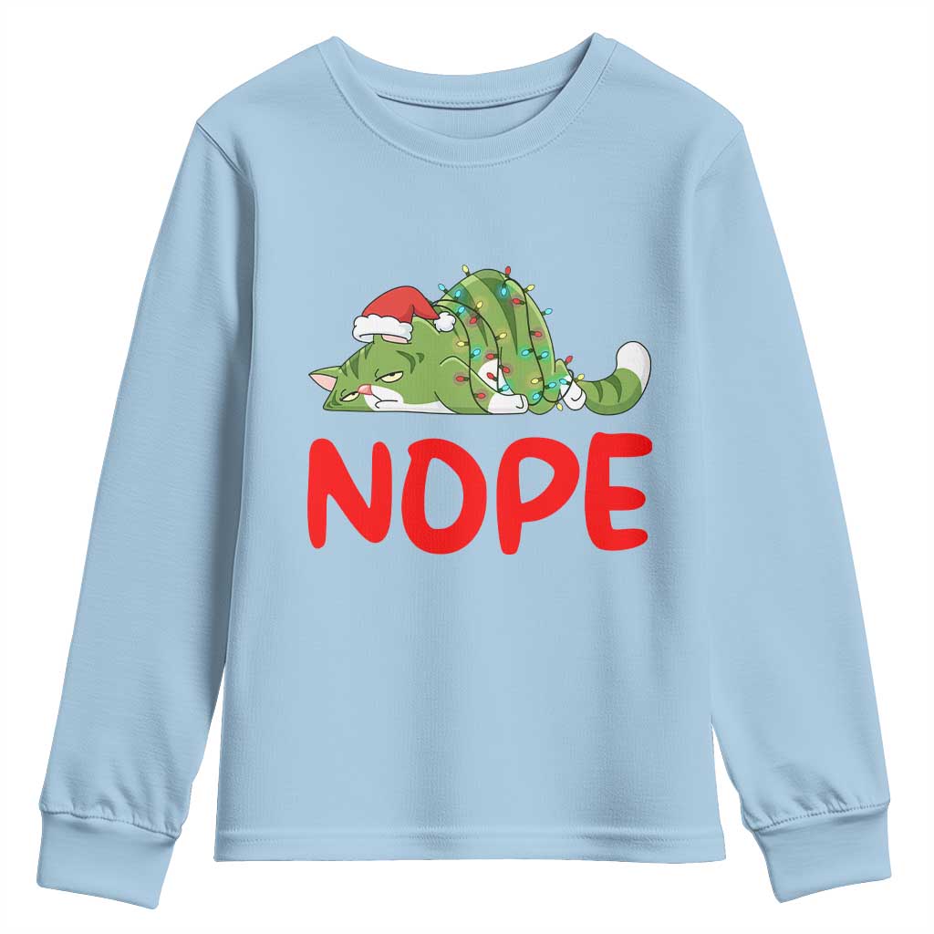 Funny Lazy Cat Christmas Youth Sweatshirt Nope Not Today - Wonder Print Shop