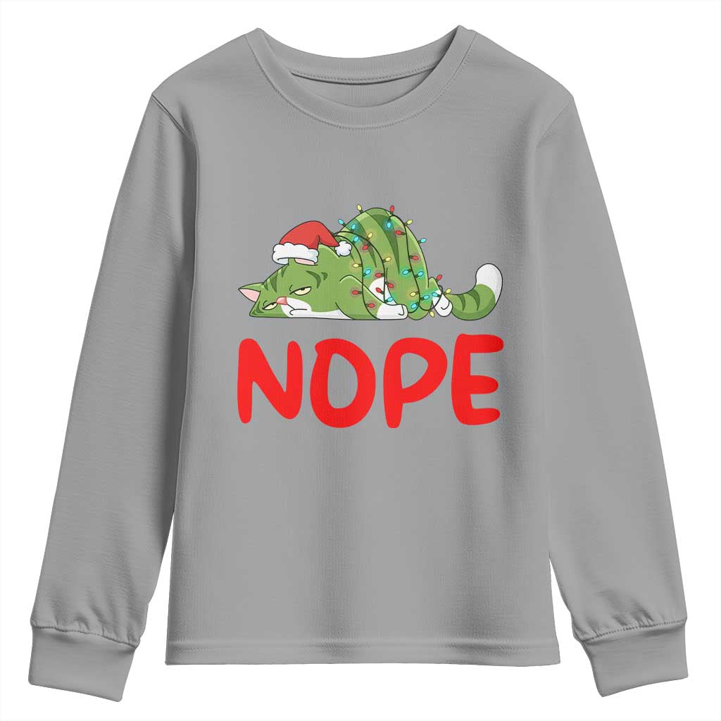Funny Lazy Cat Christmas Youth Sweatshirt Nope Not Today - Wonder Print Shop