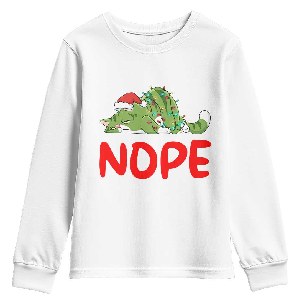 Funny Lazy Cat Christmas Youth Sweatshirt Nope Not Today - Wonder Print Shop