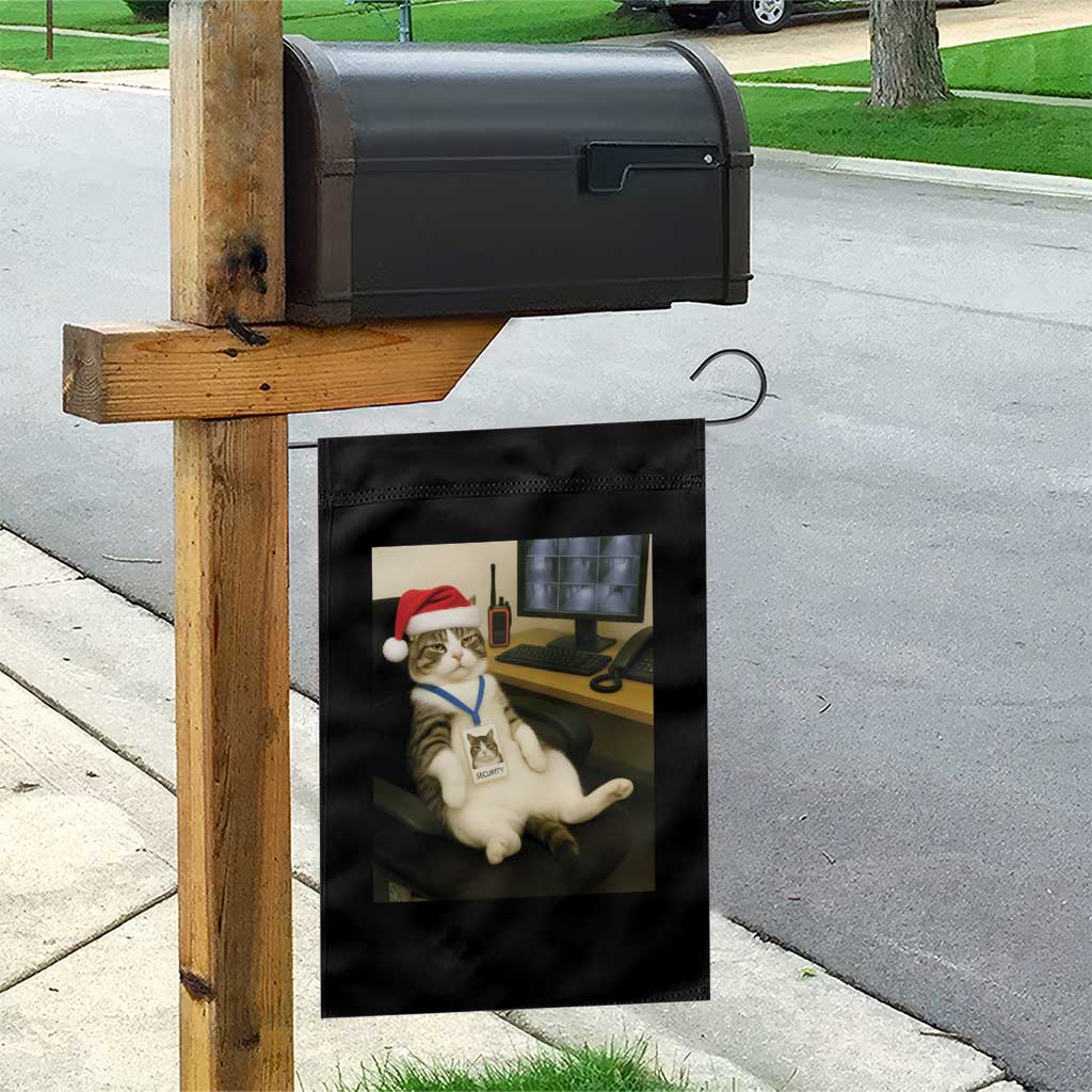 Funny Cat Christmas Garden Flag Night Time Security Guard - Wonder Print Shop