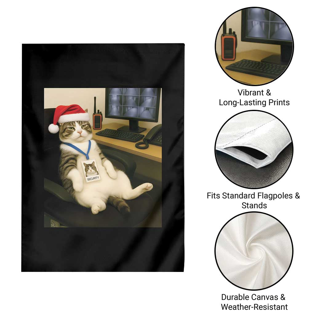 Funny Cat Christmas Garden Flag Night Time Security Guard - Wonder Print Shop